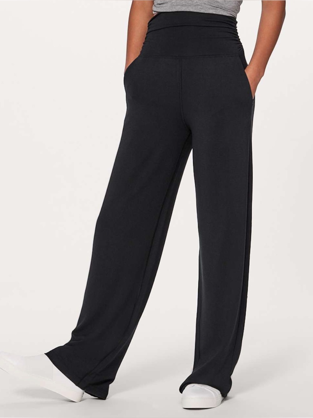 Lululemon Take It Easy Pants Black Size 8 Wide Leg High Rise Ruched Waist 33”